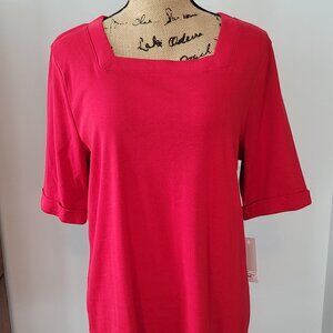 Croft & Barrow Red Square neck Shirt  Short Sleeve New with TAG!